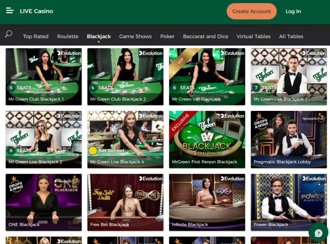 MrGreen Casino Pöytäpelit