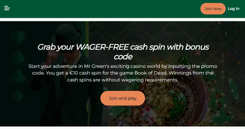 Mr Green Casino no deposit bonus codes